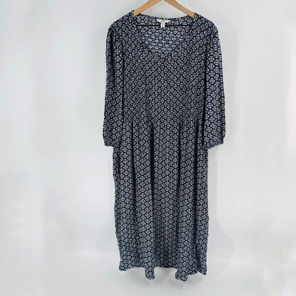 Croft & Barrow Navy Blue White Print Midi Dress 3/4 Sleeve Size 2X - Picture 12 of 12